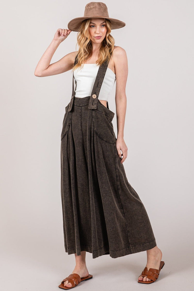 SAGE + FIG Full Size Wide Strap Wide Leg Overalls - Althena Fitnessalthenafitness