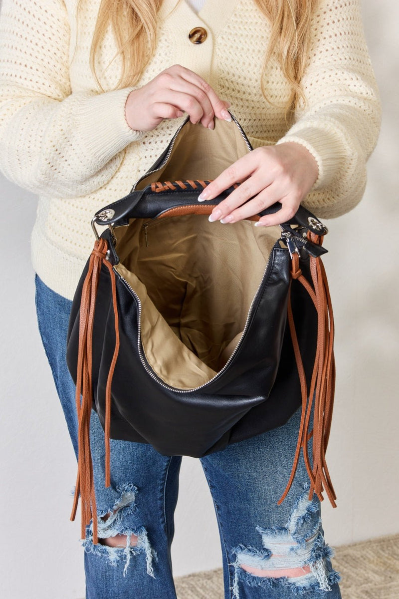 SHOMICO Fringe Detail Contrast Handbag - Althena Fitnessalthenafitness