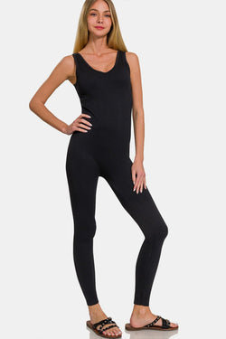 Zenana Ribbed Bra Padded Sports Seamless Jumpsuit - Althena Fitnessalthenafitness