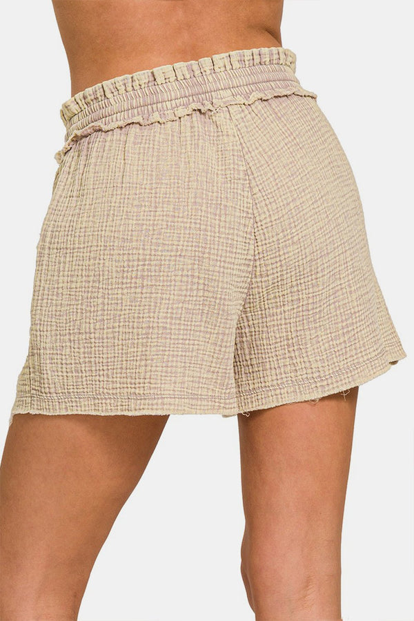 Zenana Washed Frayed Hem Drawstring Shorts - Althena Fitnessalthenafitness